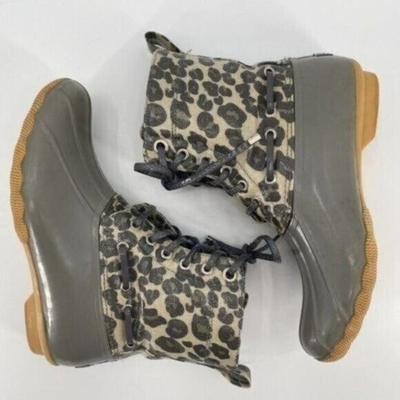 SPERRY Top-Sider Saltwater Grey Leopard Preppy Classic Duck 7.5 Rubber Rain Boot - Picture 5 of 9